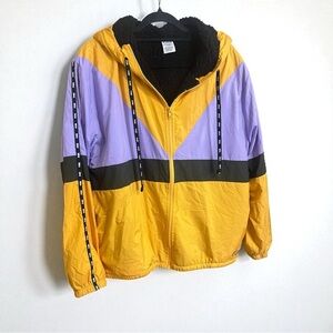 PINK Victoria's Secret Yellow Anorak Sherpa Lined Zip Up Hooded Jacket M / L BF